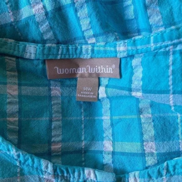 Woman Within Turquoise Plaid Midi Dress Women's Size 14W - Picture 5 of 6